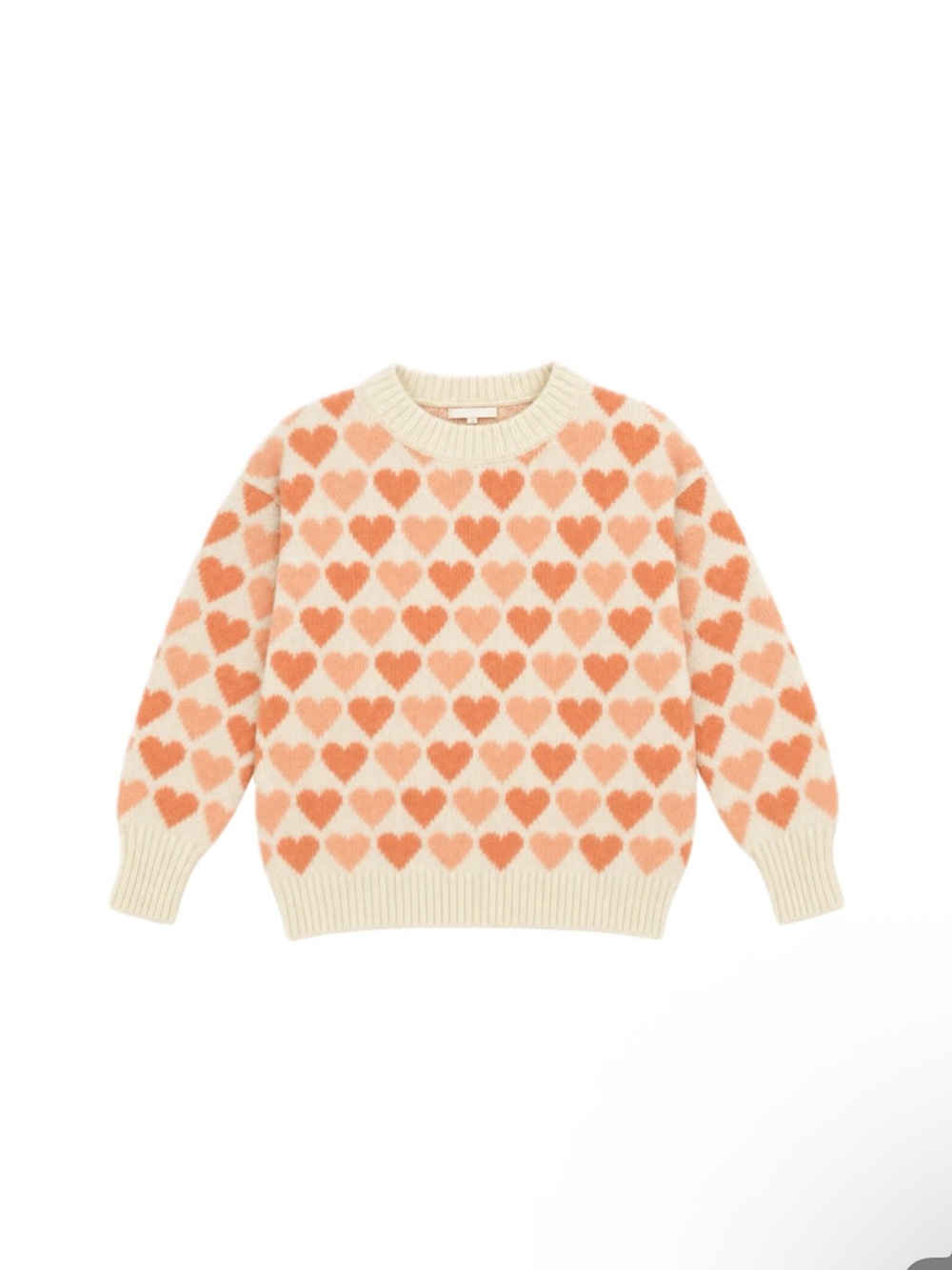 Forever 21 Women’s Cream Sweater with Peach Heart Pattern Medium